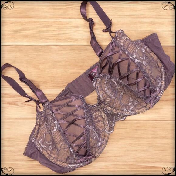 ADORE ME Floral Lace Push Up Bra Enny Contour Balconette Satin Underwire 40D - Picture 1 of 8